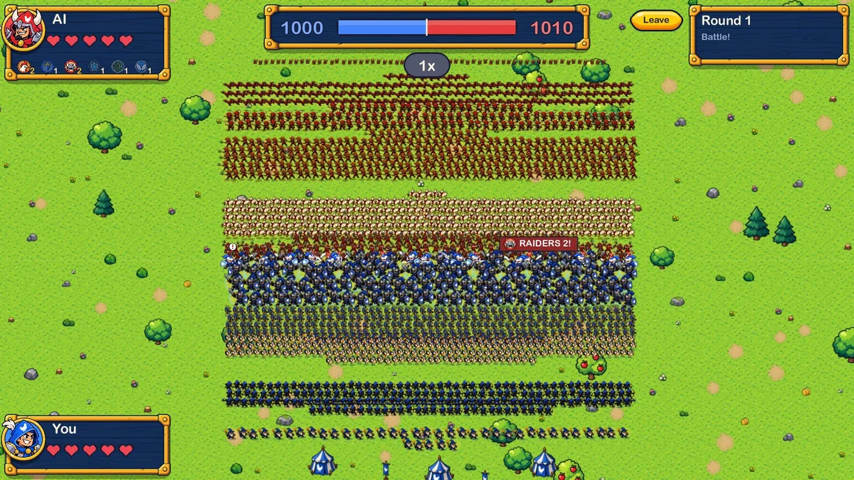 Two armies of about a thousand troops each lined up on the meadow